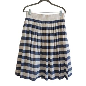 REMAIN Cotton Pleated Skirt Women's S Navy White Striped Lined Full Nautical